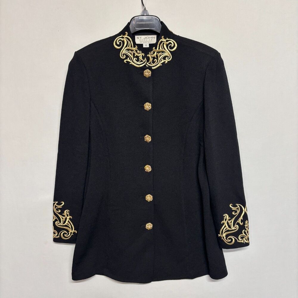 Vintage St. John Evening by Marie Gray Santana Knit Jacket Size 12 Black D137 -1